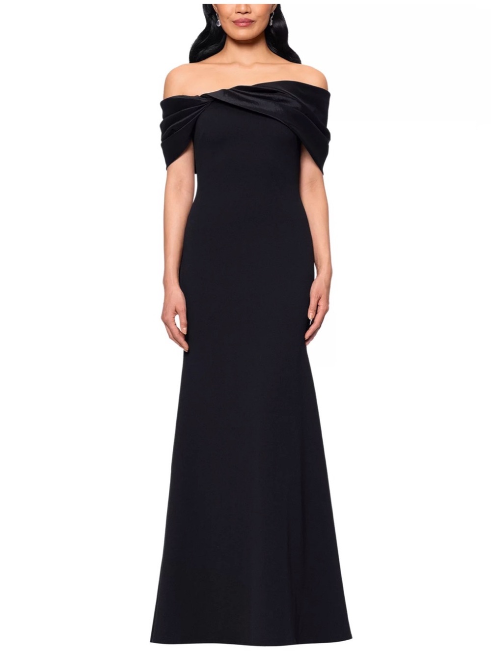 NWOT- Betsy & Adam Women's Off the Shoulder Mixed Media Gown, Black, size 6